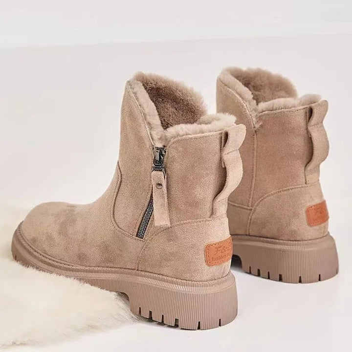 Stiefeletten Damen Gefütterte Winterstiefel mit Reißverschluss Plateau - Aprikose