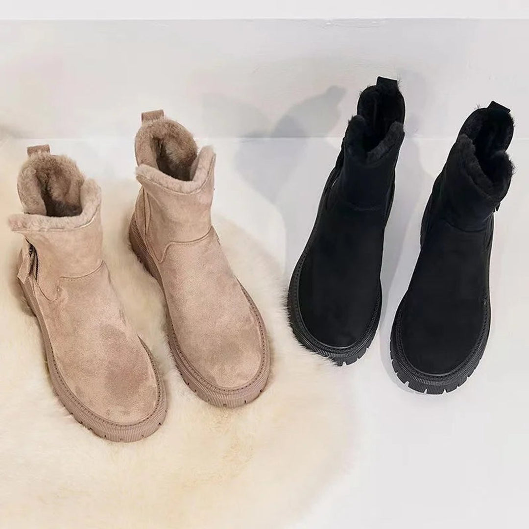 Stiefeletten Damen Gefütterte Winterstiefel mit Reißverschluss Plateau