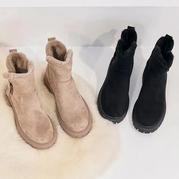 Stiefeletten Damen Gefütterte Winterstiefel mit Reißverschluss Plateau