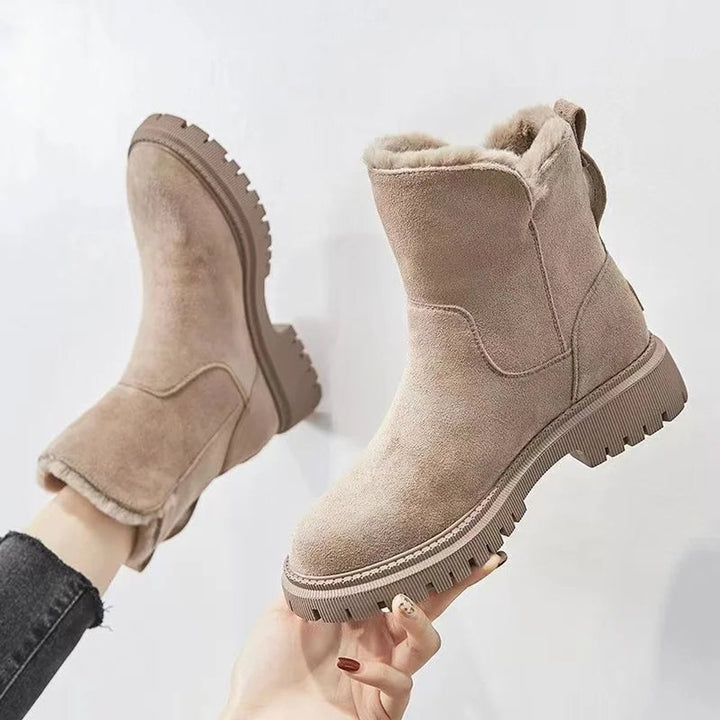 Stiefeletten Damen Gefütterte Winterstiefel mit Reißverschluss Plateau