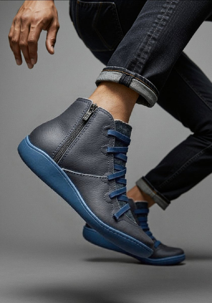 Stiefeletten Damen Kunstleder Schnürung Seitlichem Reißverschluss Knöchelhohe Boots