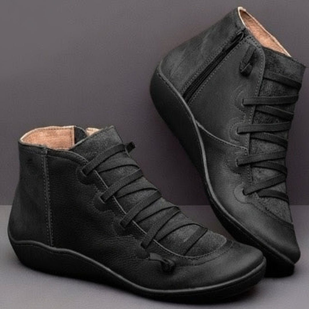 Stiefeletten Damen Kunstleder Schnürung Seitlichem Reißverschluss Knöchelhohe Boots