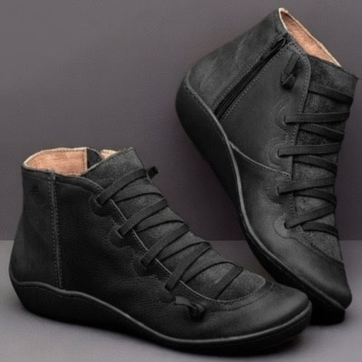 Stiefeletten Damen Kunstleder Schnürung Seitlichem Reißverschluss Knöchelhohe Boots