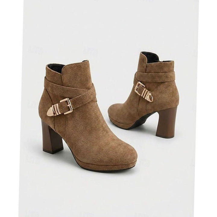 Stiefeletten Damen mit Blockabsatz Wildleder Schnalle Reißverschluss