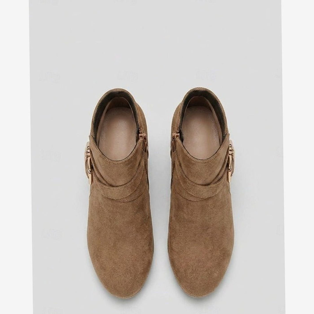 Stiefeletten Damen mit Blockabsatz Wildleder Schnalle Reißverschluss