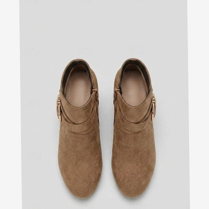 Stiefeletten Damen mit Blockabsatz Wildleder Schnalle Reißverschluss