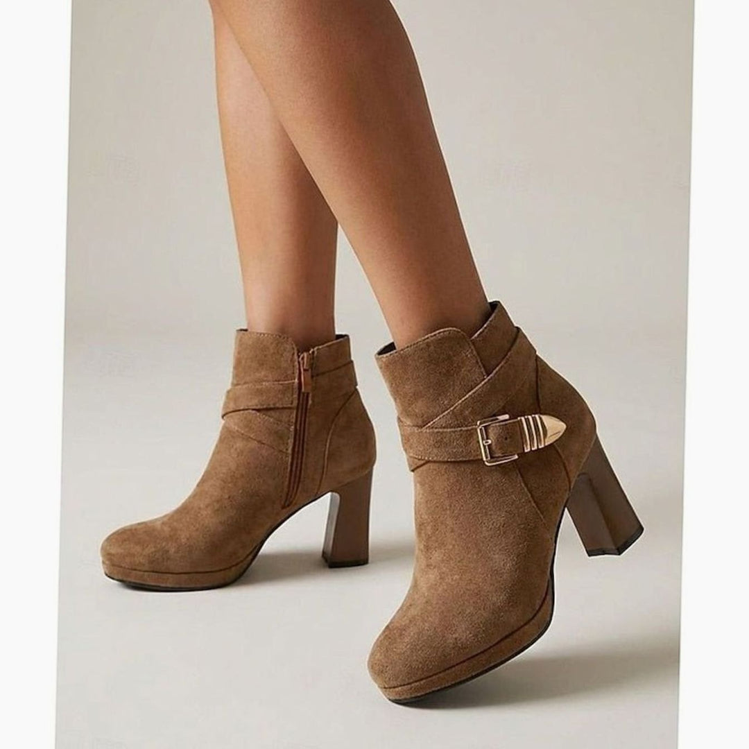 Stiefeletten Damen mit Blockabsatz Wildleder Schnalle Reißverschluss