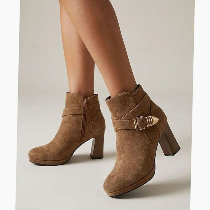 Stiefeletten Damen mit Blockabsatz Wildleder Schnalle Reißverschluss