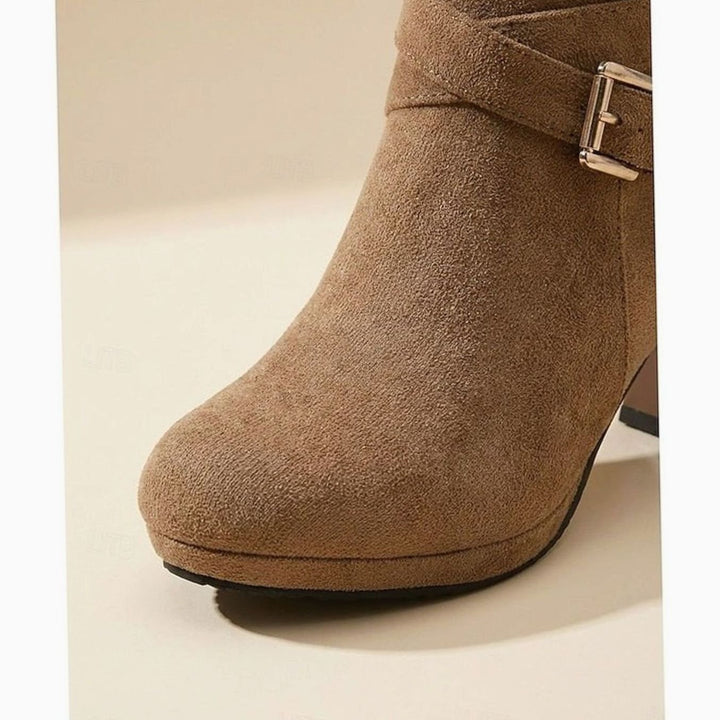 Stiefeletten Damen mit Blockabsatz Wildleder Schnalle Reißverschluss
