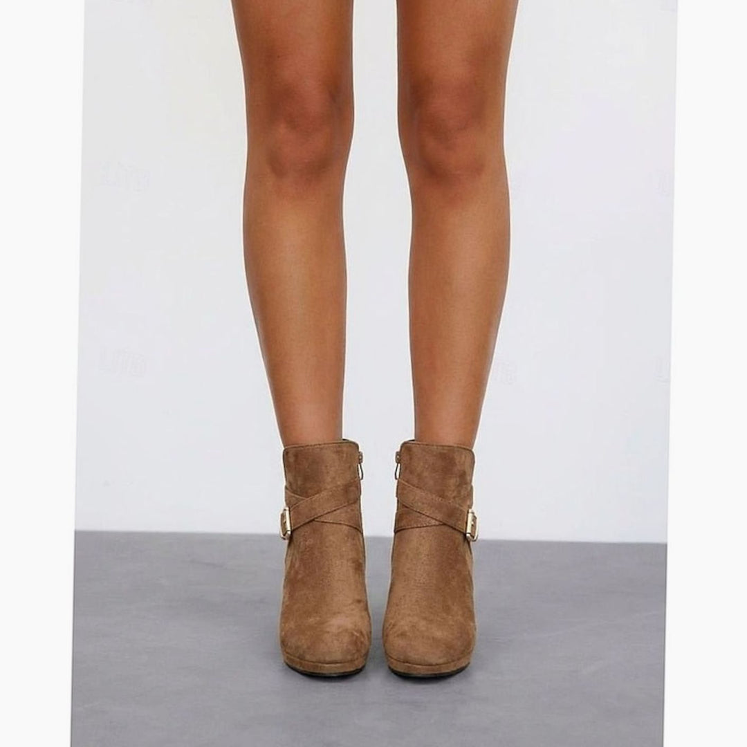 Stiefeletten Damen mit Blockabsatz Wildleder Schnalle Reißverschluss