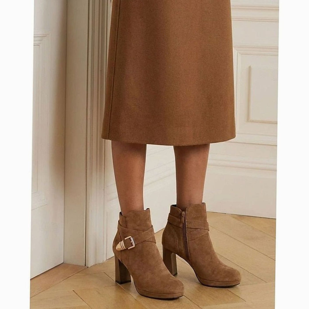 Stiefeletten Damen mit Blockabsatz Wildleder Schnalle Reißverschluss