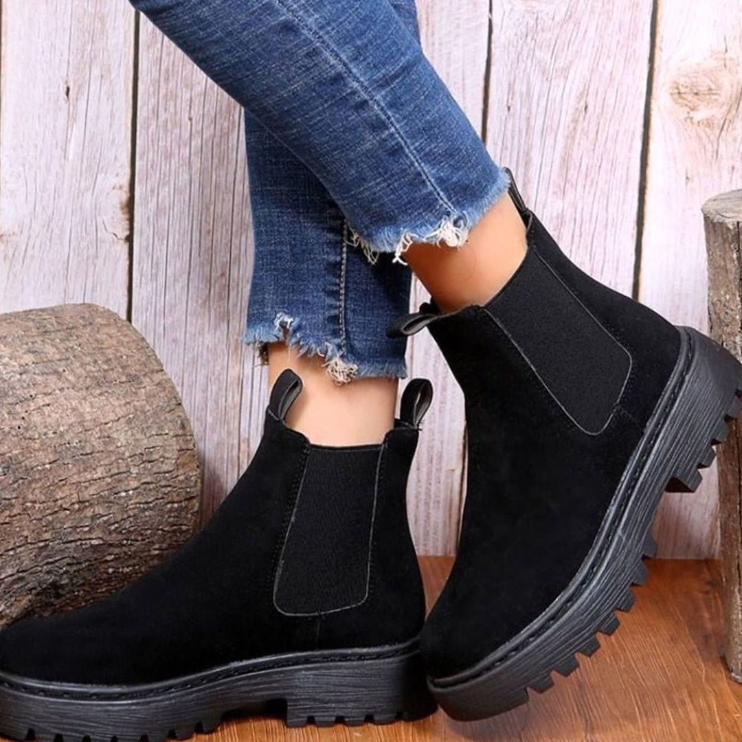 Stiefeletten Damen Plateau Chelsea Boots Wildleder-Optik Slip-on
