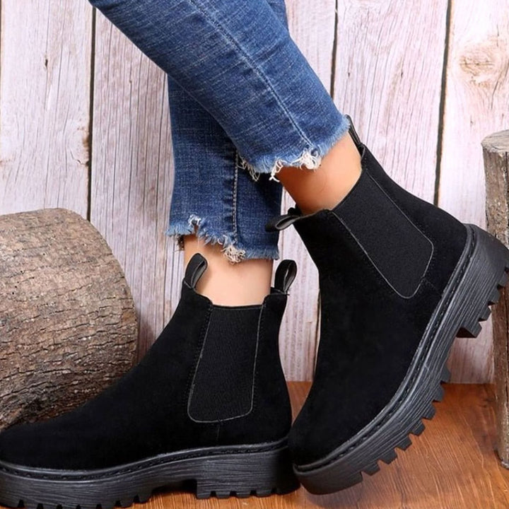 Stiefeletten Damen Plateau Chelsea Boots Wildleder-Optik Slip-on