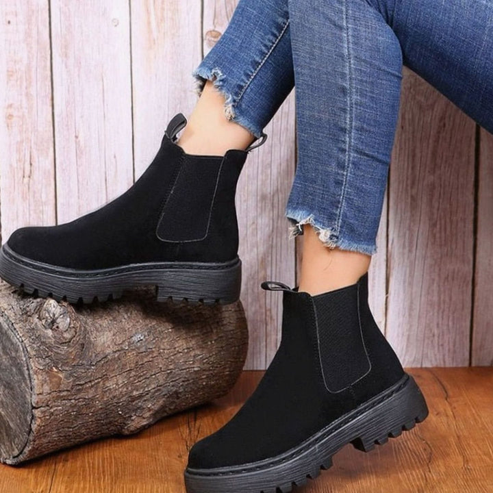 Stiefeletten Damen Plateau Chelsea Boots Wildleder-Optik Slip-on