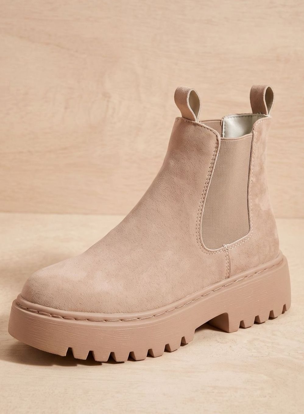 Stiefeletten Damen Plateau Chelsea Boots Wildleder-Optik Slip-on