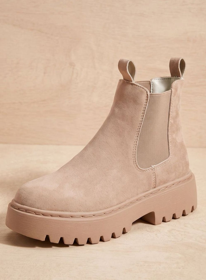 Stiefeletten Damen Plateau Chelsea Boots Wildleder-Optik Slip-on