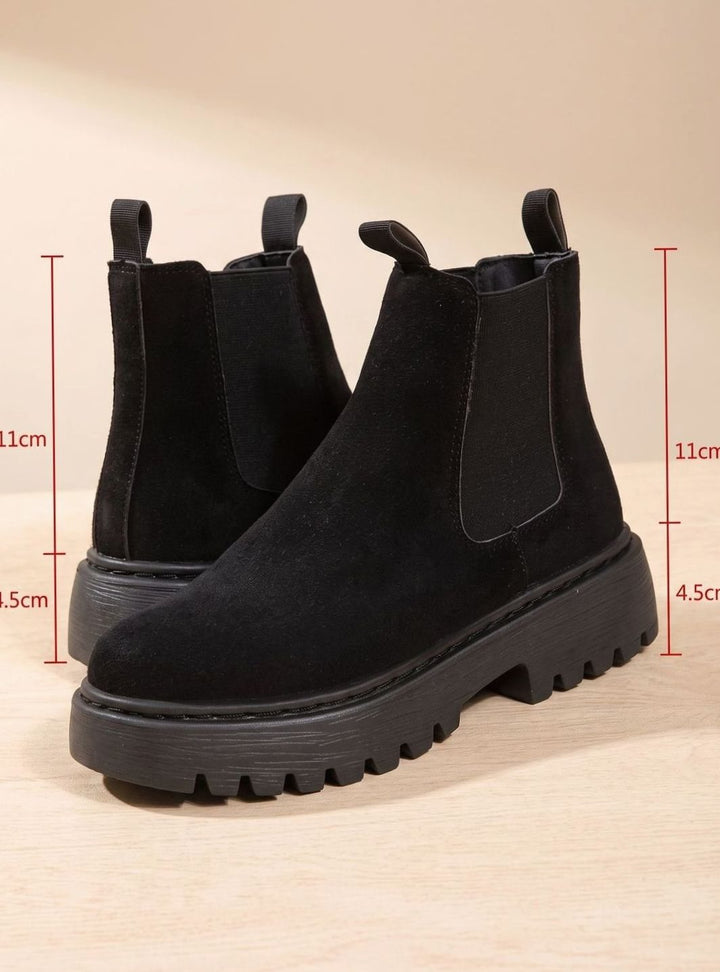 Stiefeletten Damen Plateau Chelsea Boots Wildleder-Optik Slip-on