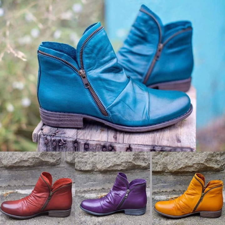 Stiefeletten Damen Reißverschluss Gefältelte Knöchelhohe Herbst Winterstiefel