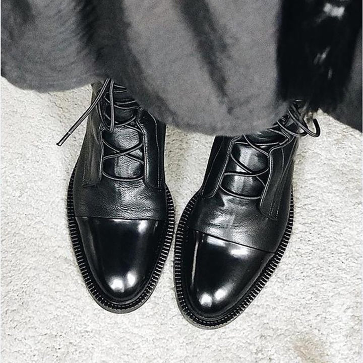 Stiefeletten Damen Vintage Schnürer Öko-Leder Knöchelboots