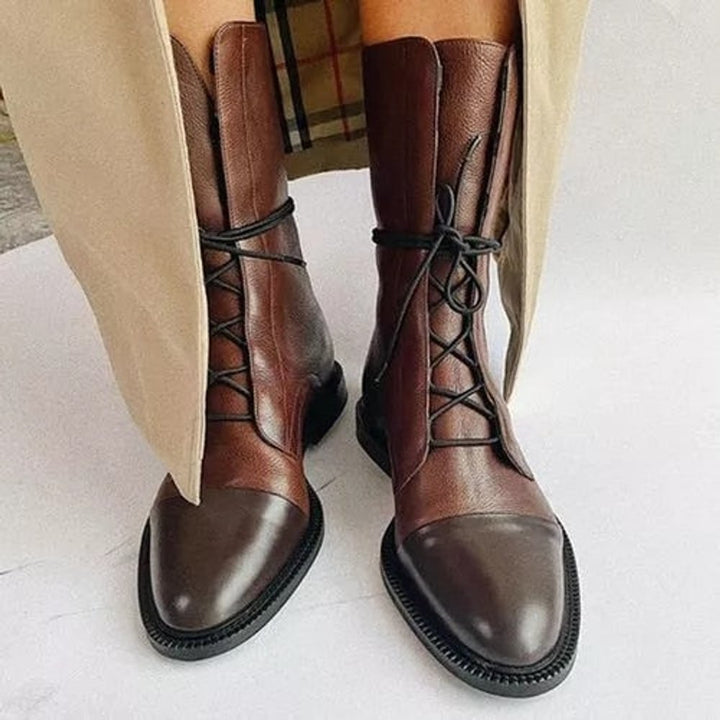 Stiefeletten Damen Vintage Schnürer Öko-Leder Knöchelboots - Braun