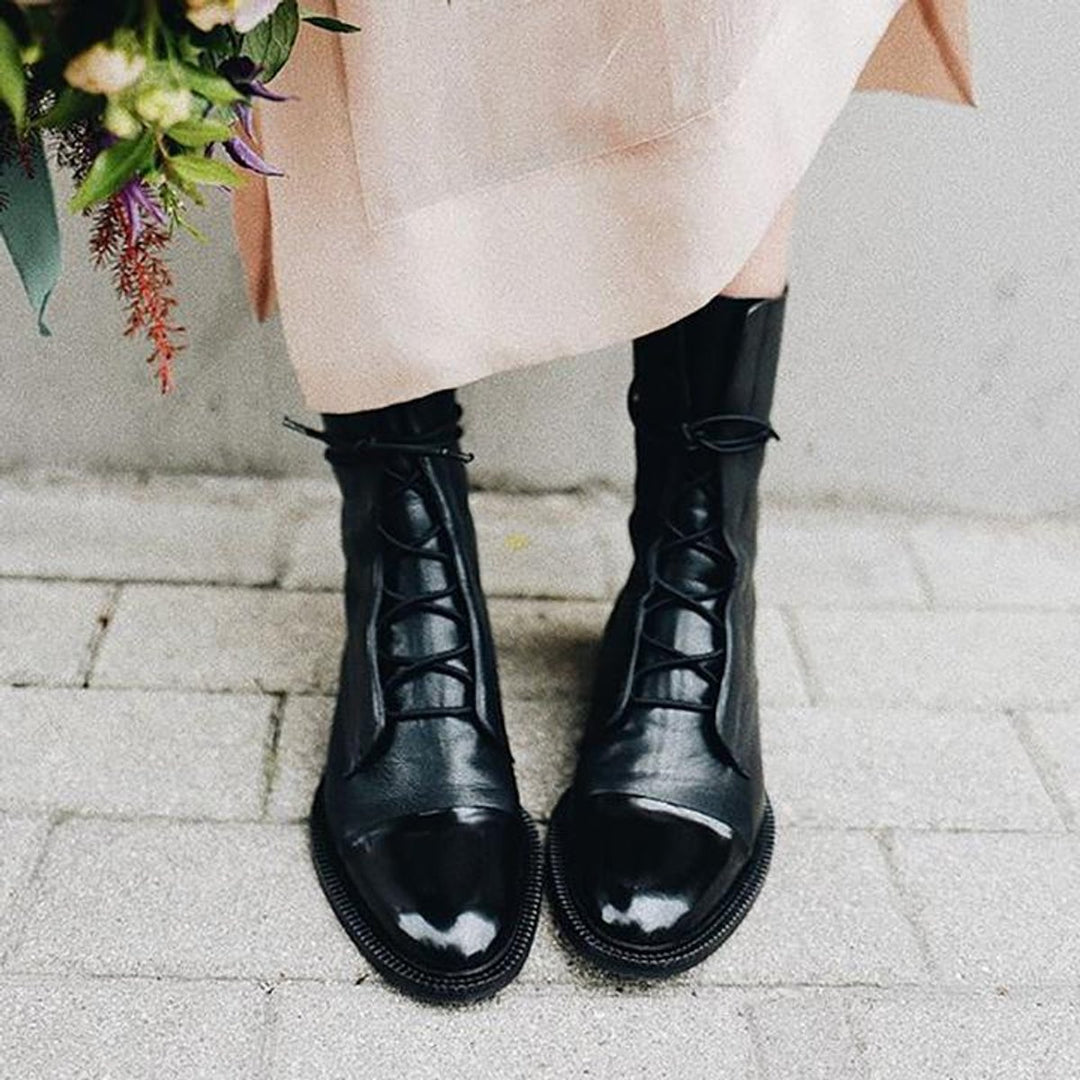 Stiefeletten Damen Vintage Schnürer Öko-Leder Knöchelboots