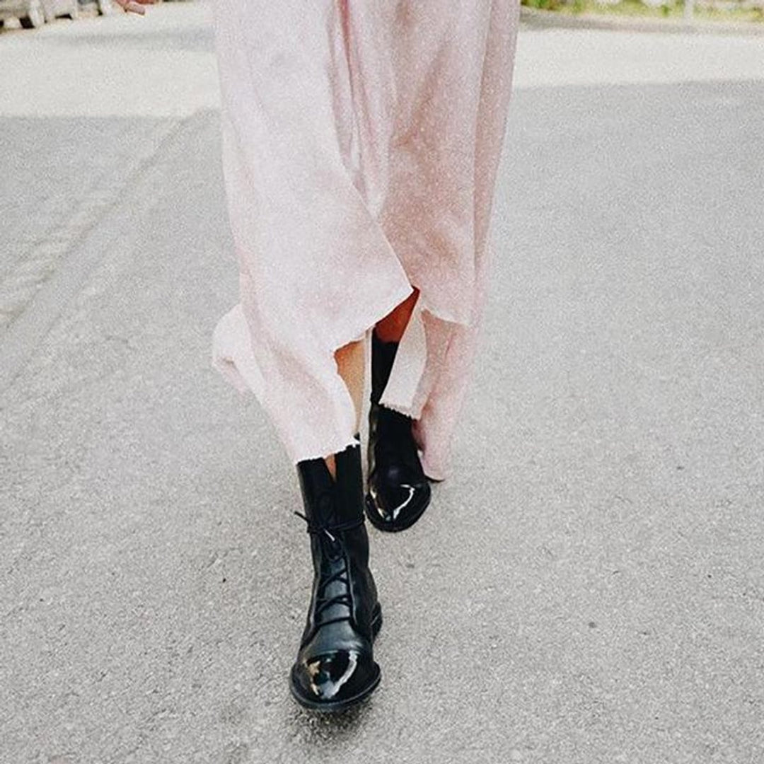 Stiefeletten Damen Vintage Schnürer Öko-Leder Knöchelboots