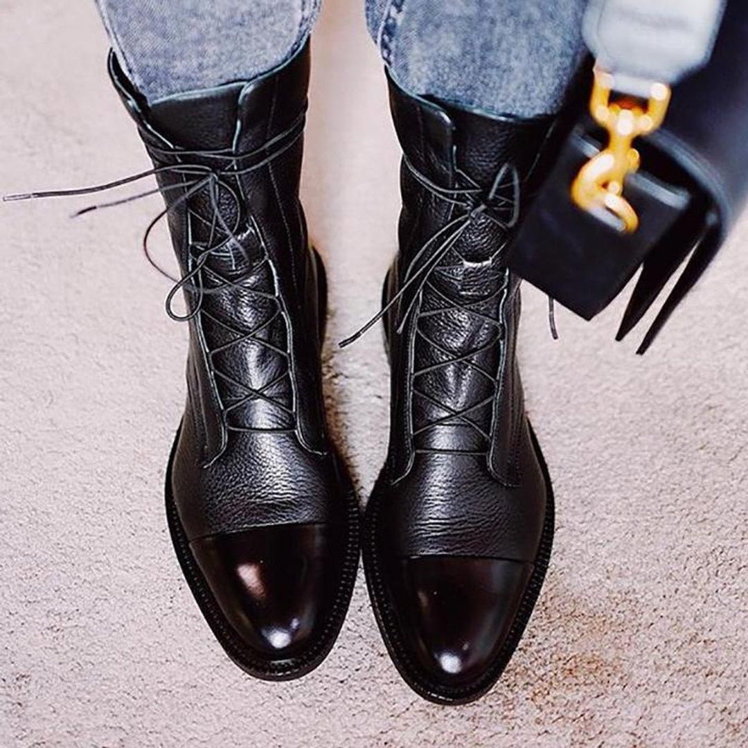 Stiefeletten Damen Vintage Schnürer Öko-Leder Knöchelboots