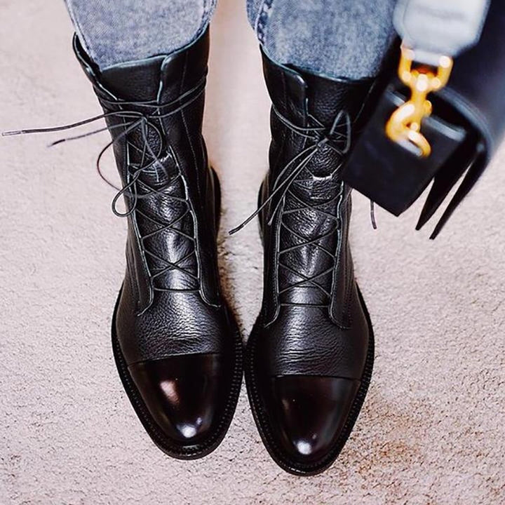Stiefeletten Damen Vintage Schnürer Öko-Leder Knöchelboots
