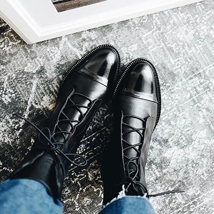 Stiefeletten Damen Vintage Schnürer Öko-Leder Knöchelboots