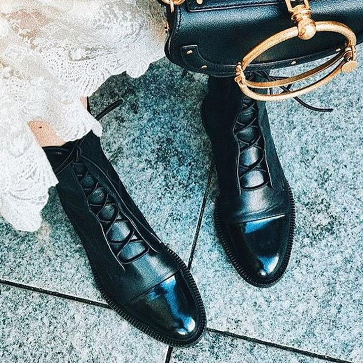 Stiefeletten Damen Vintage Schnürer Öko-Leder Knöchelboots