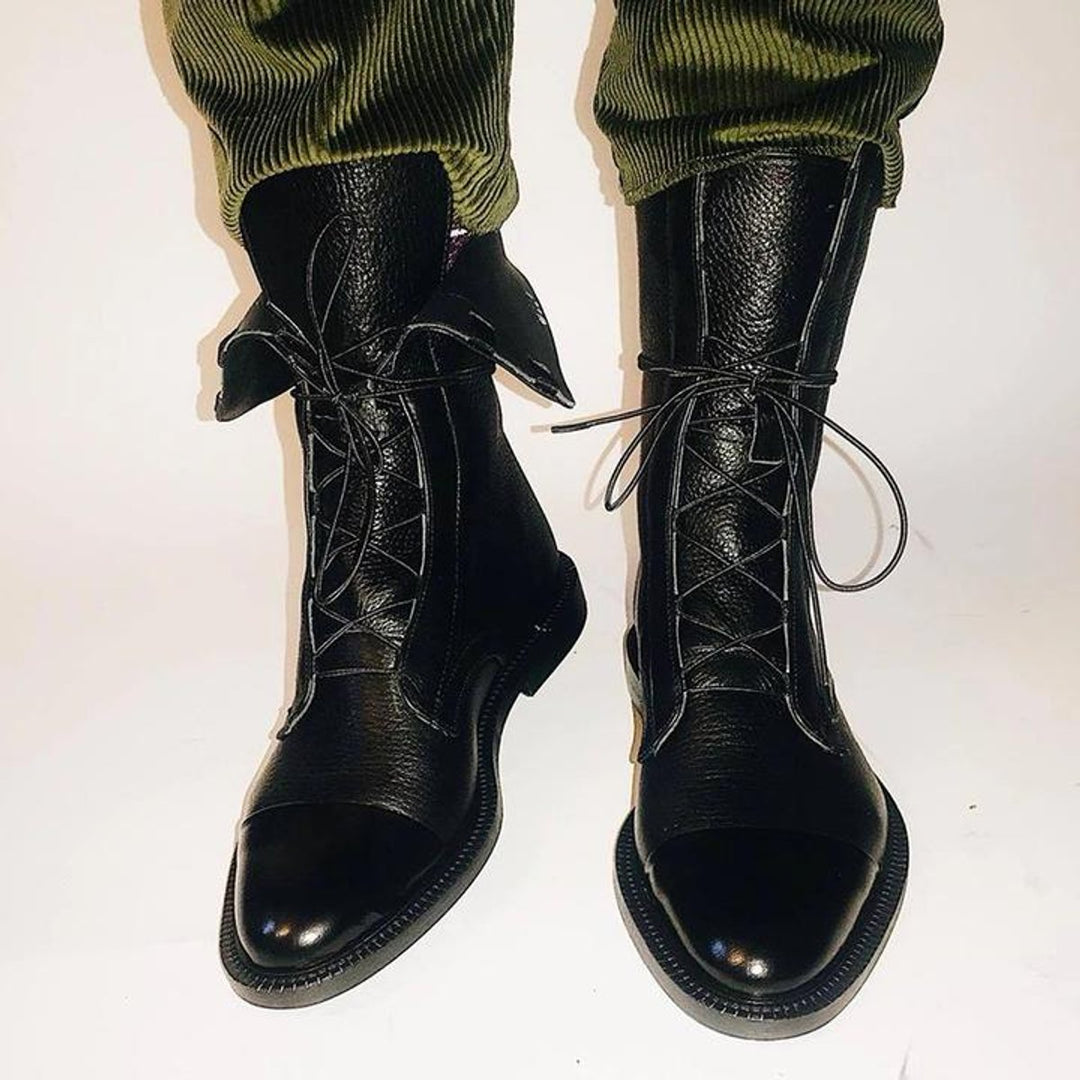 Stiefeletten Damen Vintage Schnürer Öko-Leder Knöchelboots