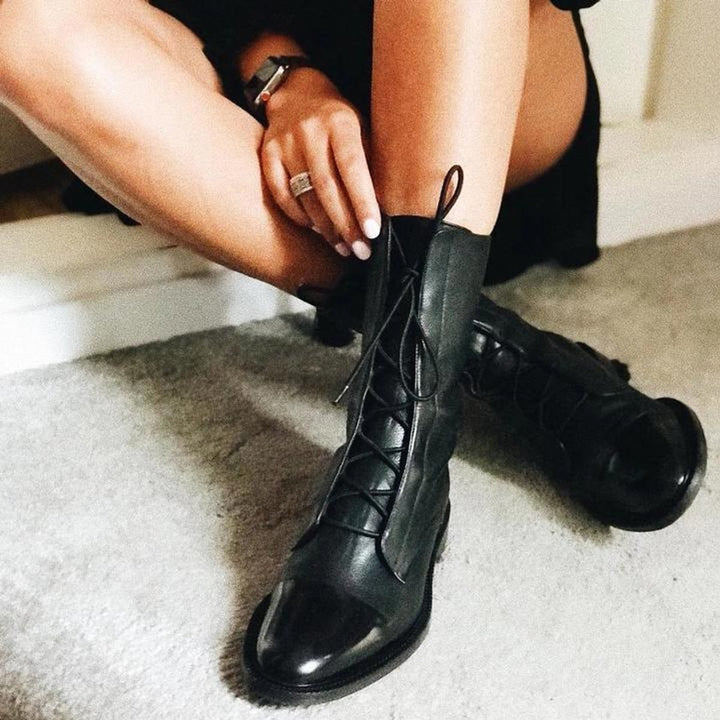 Stiefeletten Damen Vintage Schnürer Öko-Leder Knöchelboots