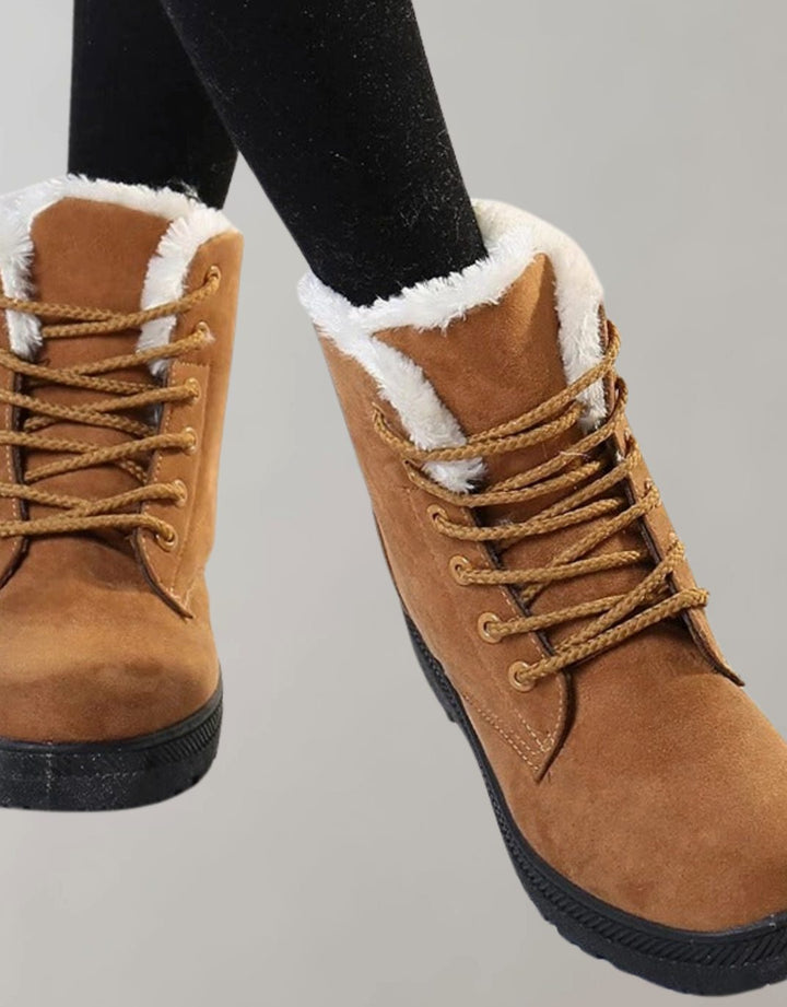Stiefeletten Damen Warm Gefütterte Schnür-Winterboots Wildlederoptik