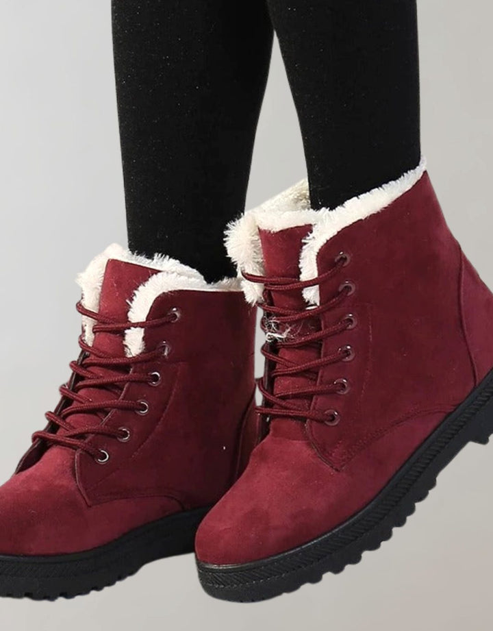 Stiefeletten Damen Warm Gefütterte Schnür-Winterboots Wildlederoptik