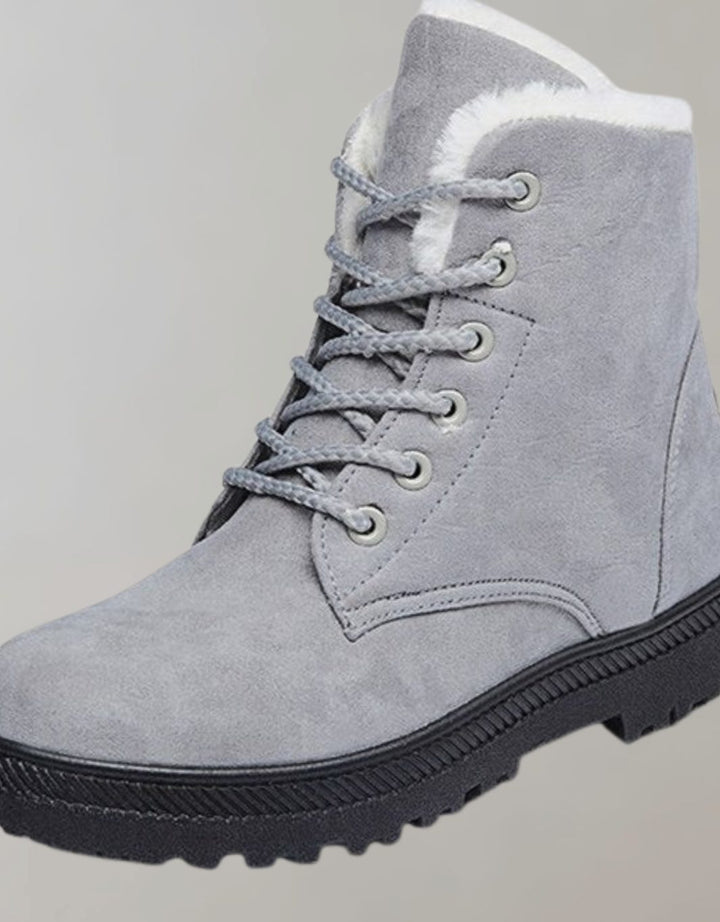 Stiefeletten Damen Warm Gefütterte Schnür-Winterboots Wildlederoptik