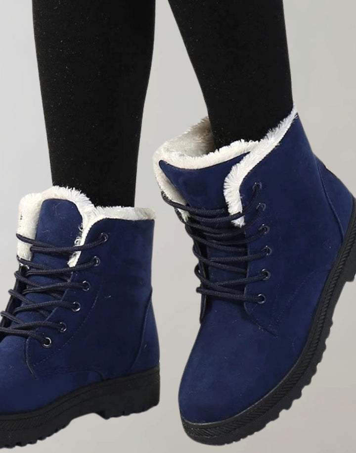Stiefeletten Damen Warm Gefütterte Schnür-Winterboots Wildlederoptik