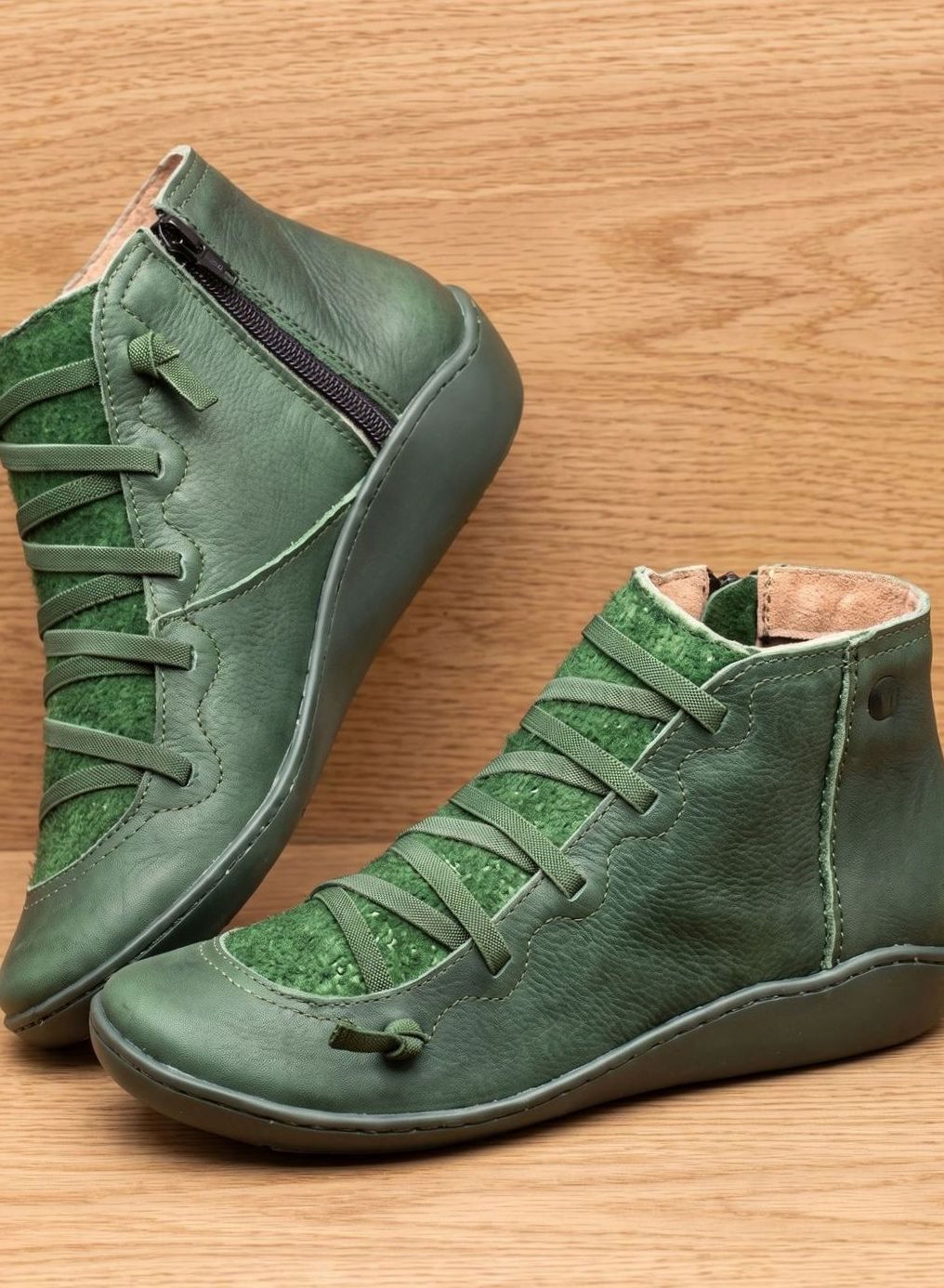 Stiefeletten Damen Wasserdichte Schnürstiefeletten mit Reißverschluss - Grün
