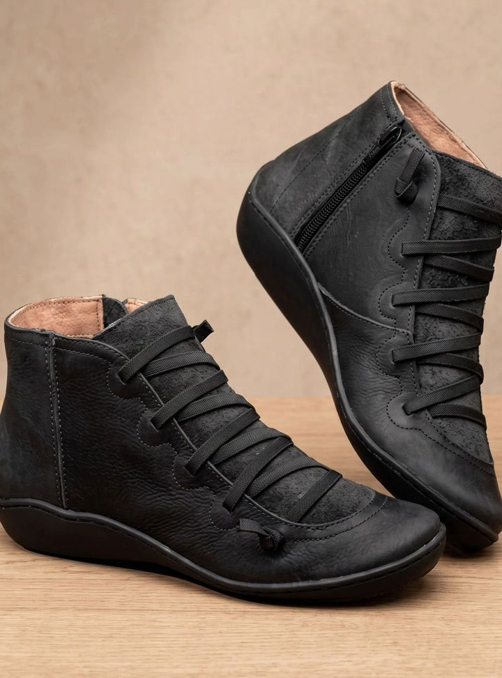 Stiefeletten Damen Wasserdichte Schnürstiefeletten mit Reißverschluss - Schwarz