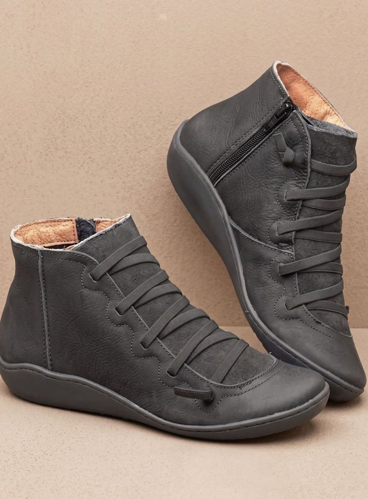 Stiefeletten Damen Wasserdichte Schnürstiefeletten mit Reißverschluss - Grau