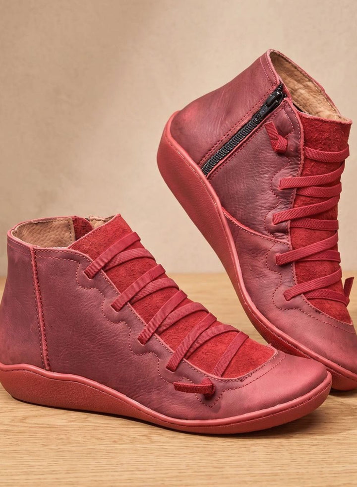 Stiefeletten Damen Wasserdichte Schnürstiefeletten mit Reißverschluss - Rot
