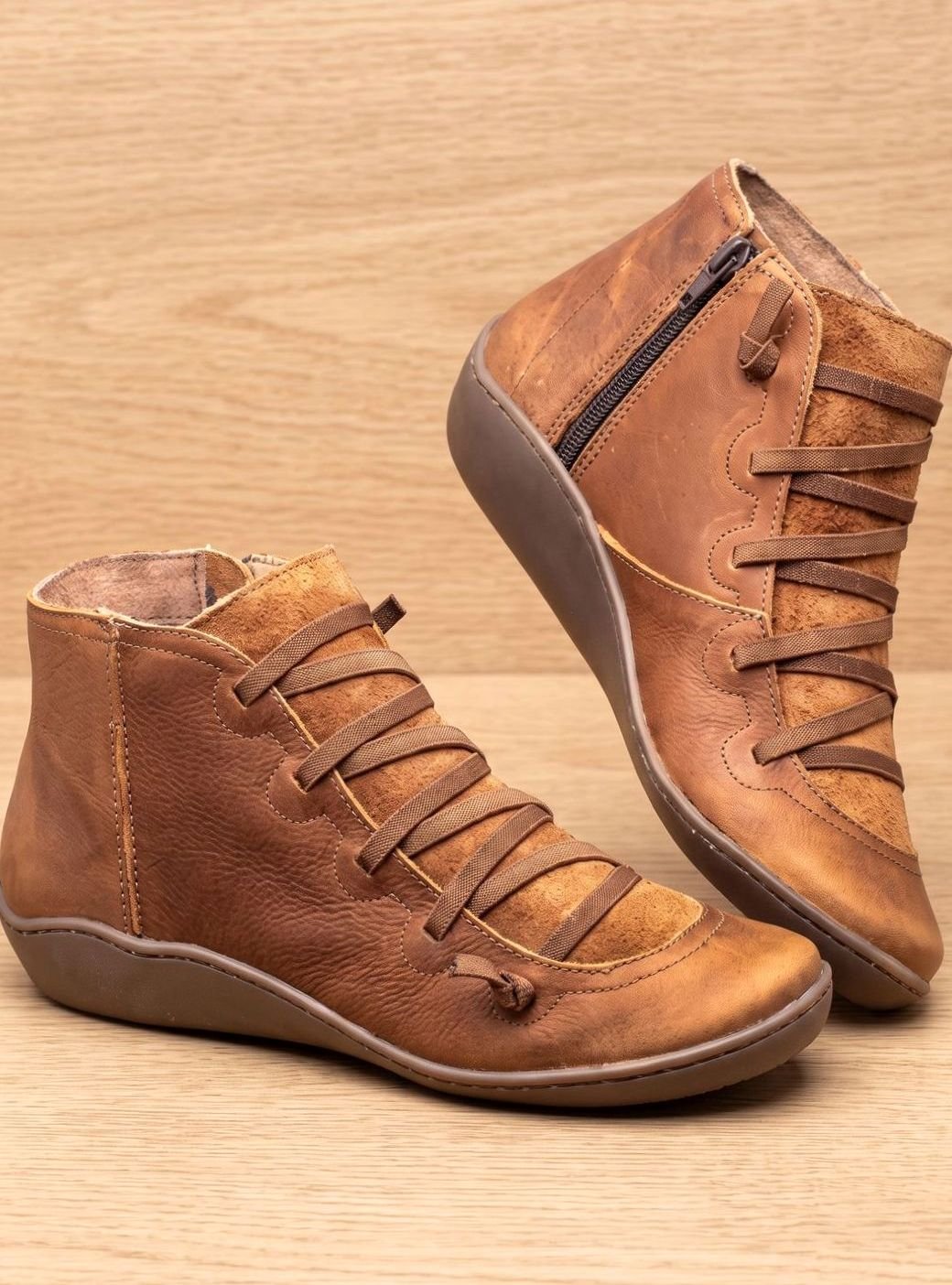 Stiefeletten Damen Wasserdichte Schnürstiefeletten mit Reißverschluss