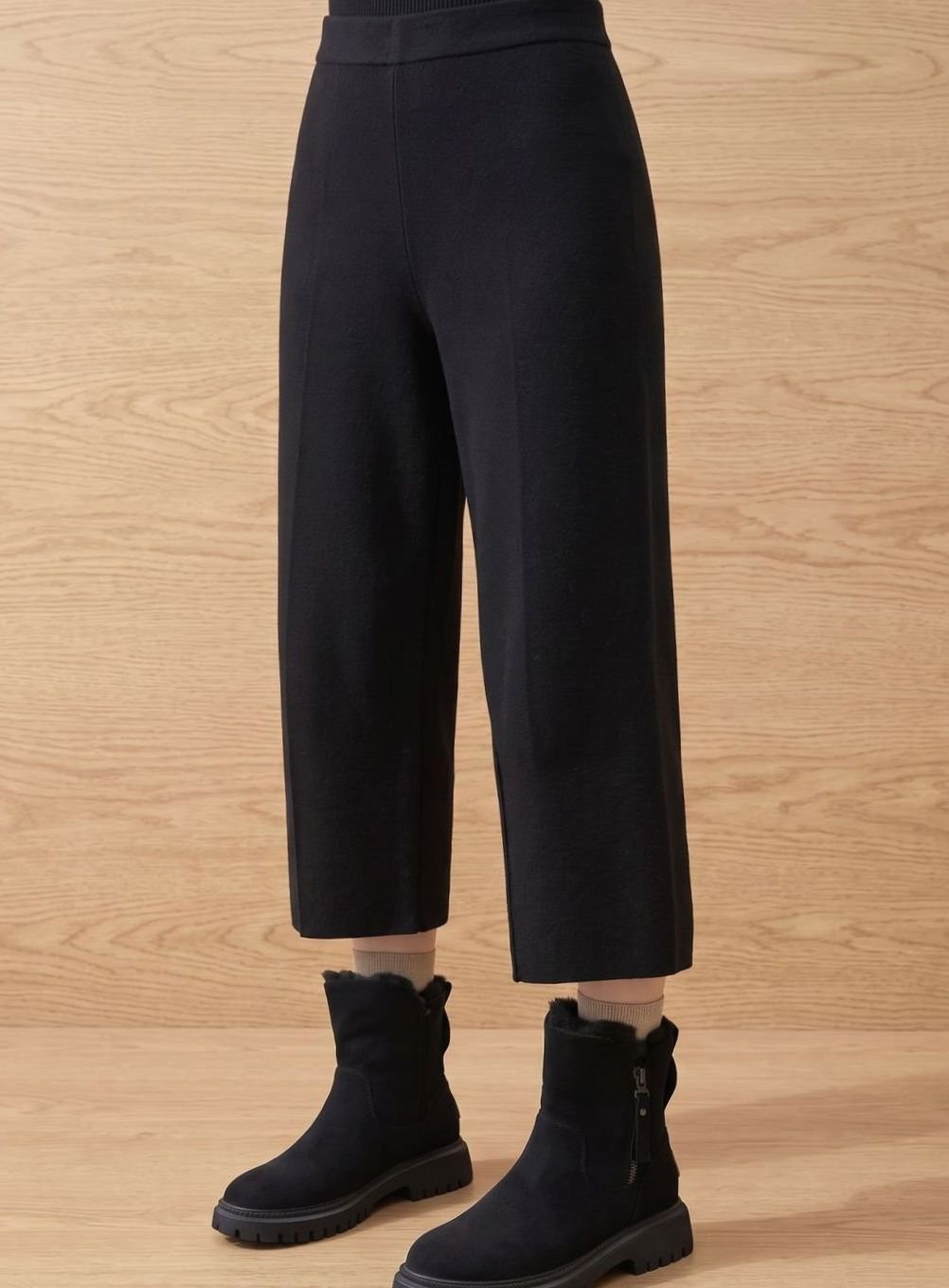 Stiefeletten Damen Wildleder Pelzgefütterte Warme Winterstiefel Reißverschluss - Schwarz