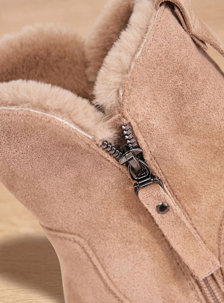 Stiefeletten Damen Wildleder Pelzgefütterte Warme Winterstiefel Reißverschluss