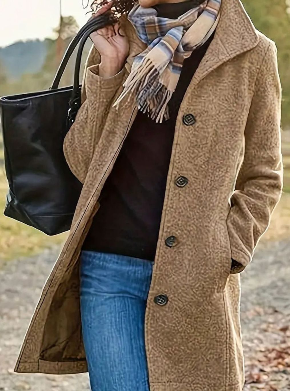 Stilvoller Wollmantel für Damen mit Knopfleiste schlanker Schnitt - Beige