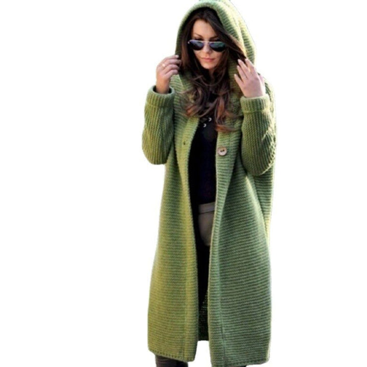Strickjacke Damen Lang Kapuze Grob Gestrickt Cardigan