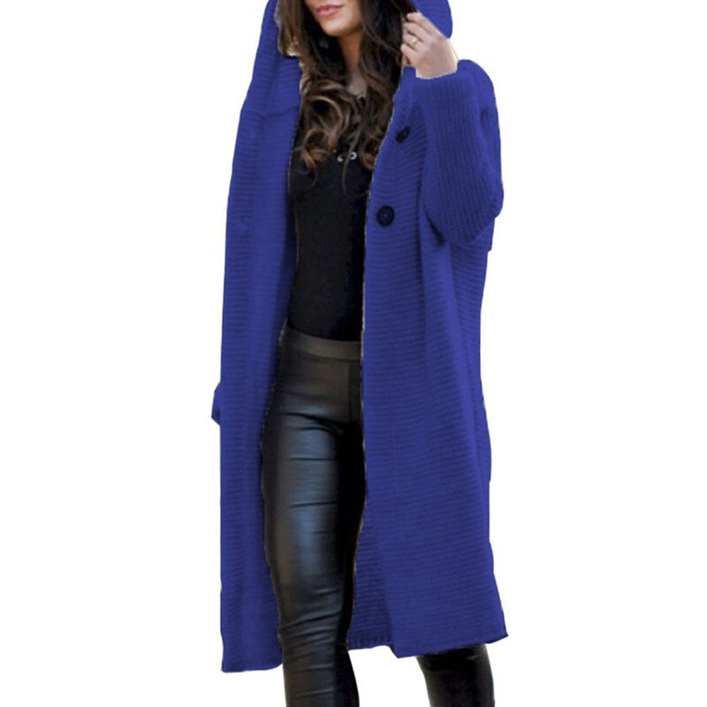 Strickjacke Damen Lang Kapuze Grob Gestrickt Cardigan