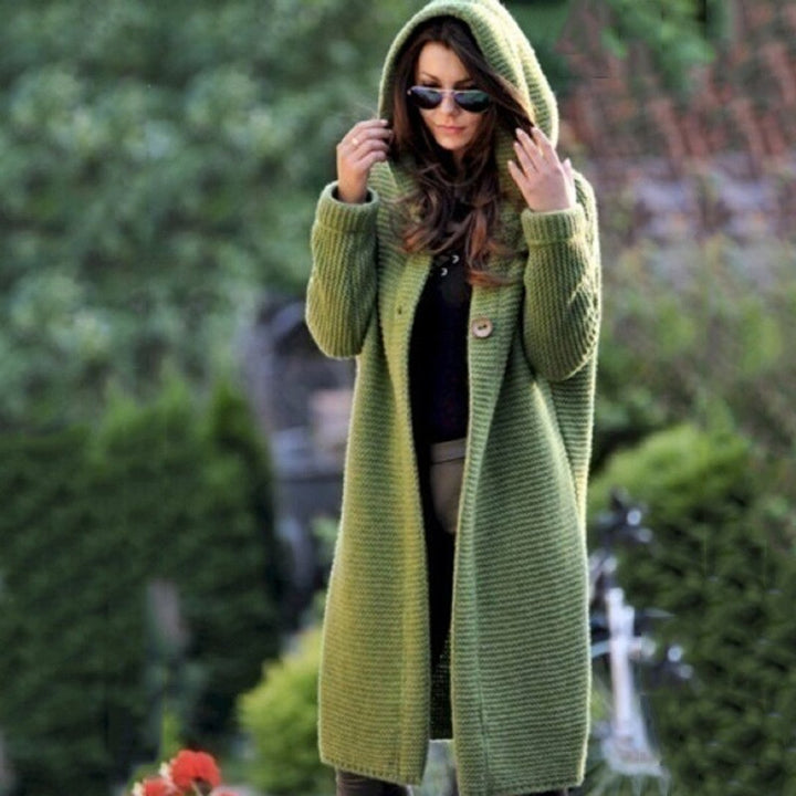 Strickjacke Damen Lang Kapuze Grob Gestrickt Cardigan