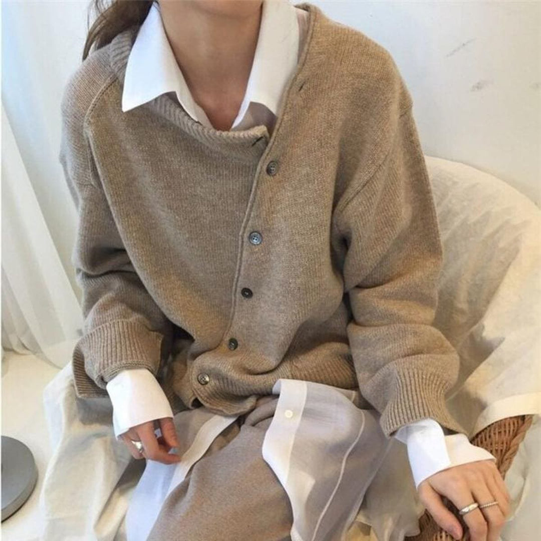 Strickjacke Damen Oversized Cardigan asymmetrische Knopfleiste