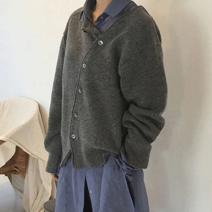 Strickjacke Damen Oversized Cardigan asymmetrische Knopfleiste
