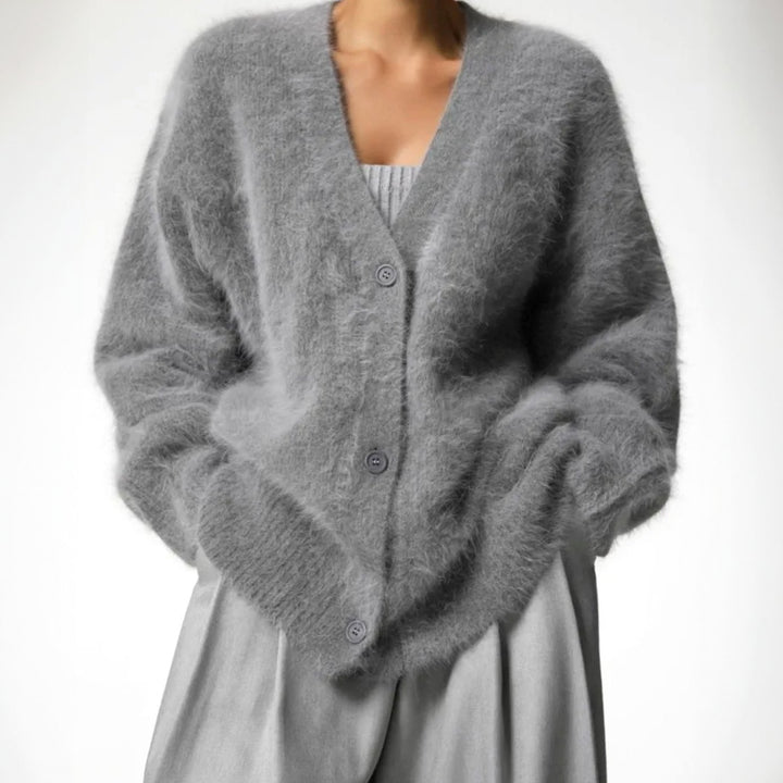 Strickjacke Damen Oversized Flauschige V-Ausschnitt Oberbekleidung